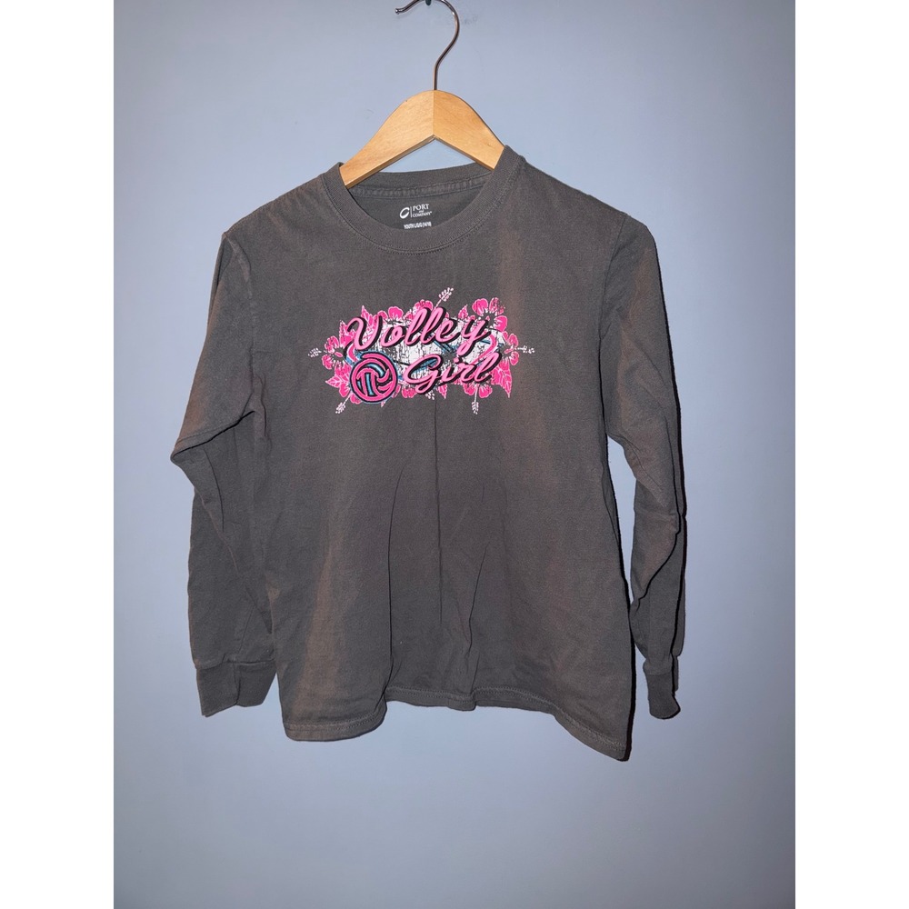 Port and Company Volley Girl Long Sleeve Graphic Tee Grey Youth Large 14/16